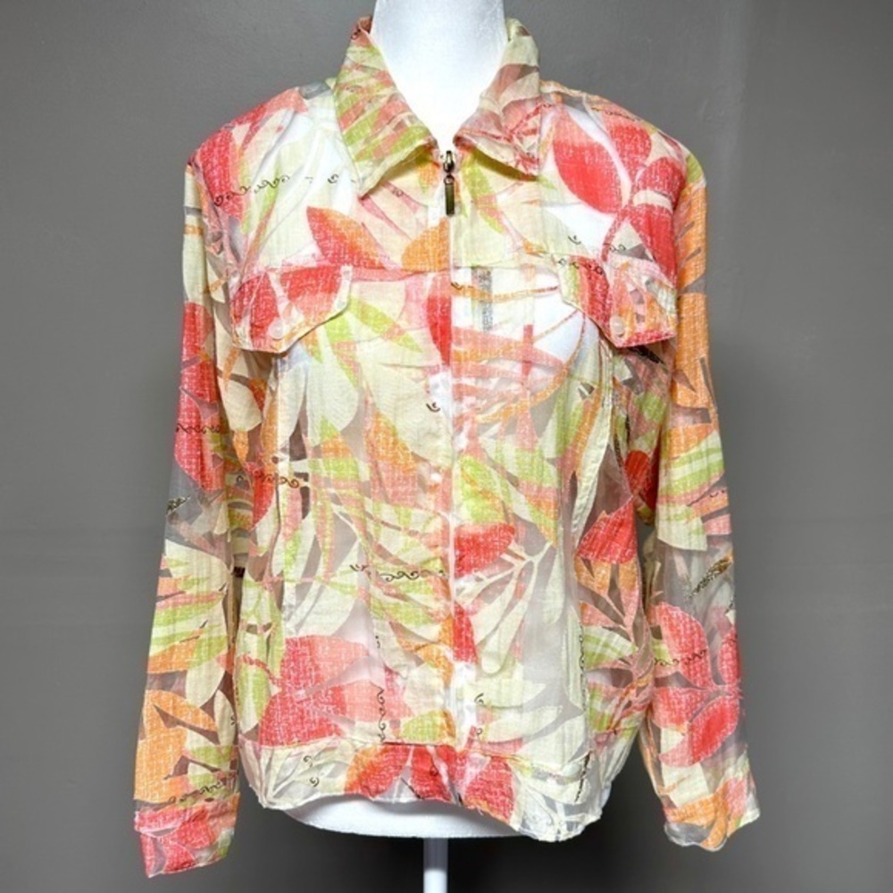 Vintage Sheer Floral Tropical Women's Zip Jacket Summer Beach Coastal Travel PL